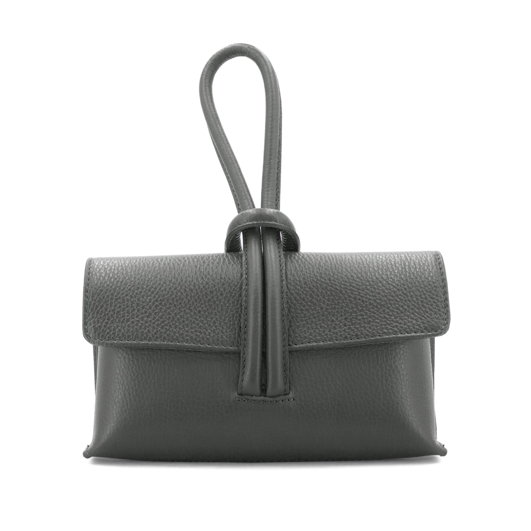 lusciousscarves Dark Grey Italian Leather Clutch Bag , Evening Bag with Loop Handle