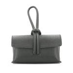 Load image into Gallery viewer, lusciousscarves Dark Grey Italian Leather Clutch Bag , Evening Bag with Loop Handle
