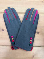 Load image into Gallery viewer, lusciousscarves Dark Grey Multi Coloured Finger Gloves with 4 Buttons
