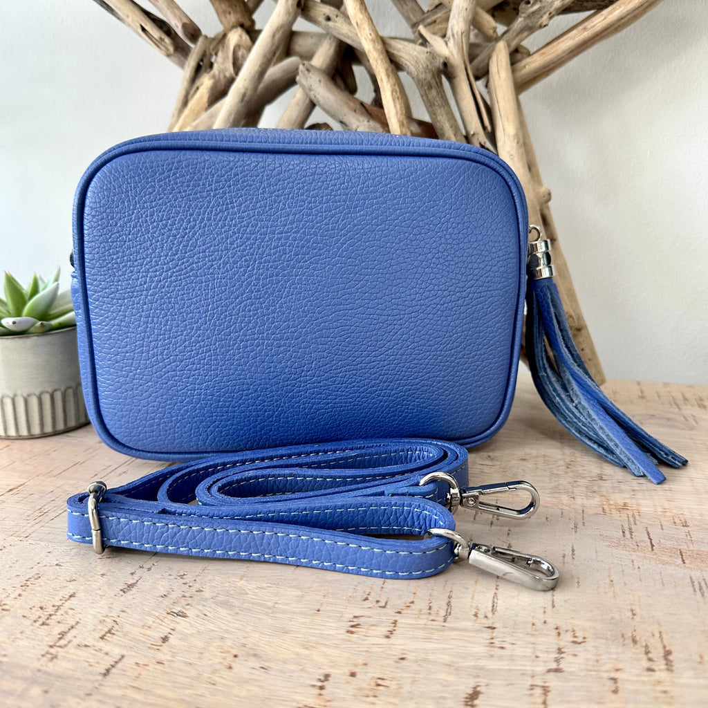 lusciousscarves Deep Cornflower Blue Leather Exclusive Camera Bag.