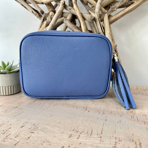 lusciousscarves Deep Cornflower Blue Leather Exclusive Camera Bag.