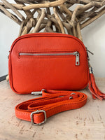 Load image into Gallery viewer, lusciousscarves Deep Orange Triple Zip Italian Leather Crossbody Camera Bag
