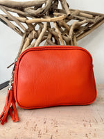 Load image into Gallery viewer, lusciousscarves Deep Orange Triple Zip Italian Leather Crossbody Camera Bag
