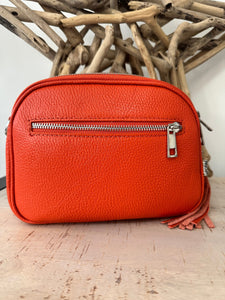 lusciousscarves Deep Orange Triple Zip Italian Leather Crossbody Camera Bag