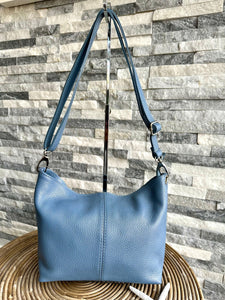 lusciousscarves Denim Blue Genuine Italian Leather Bucket Style Crossbody Bag , 7 Colours available.