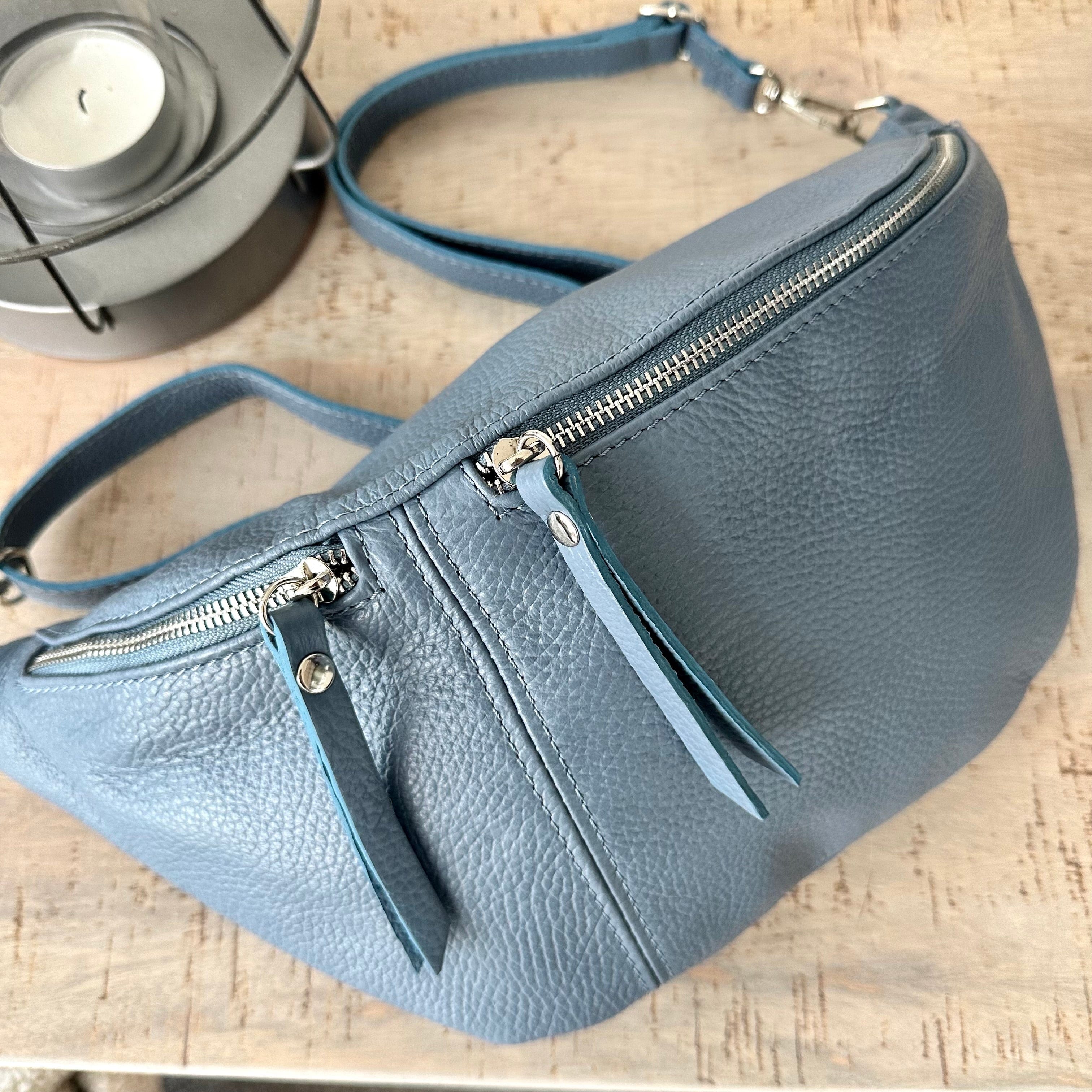 lusciousscarves Denim Blue Italian Leather Sling Bag / Chest Bag