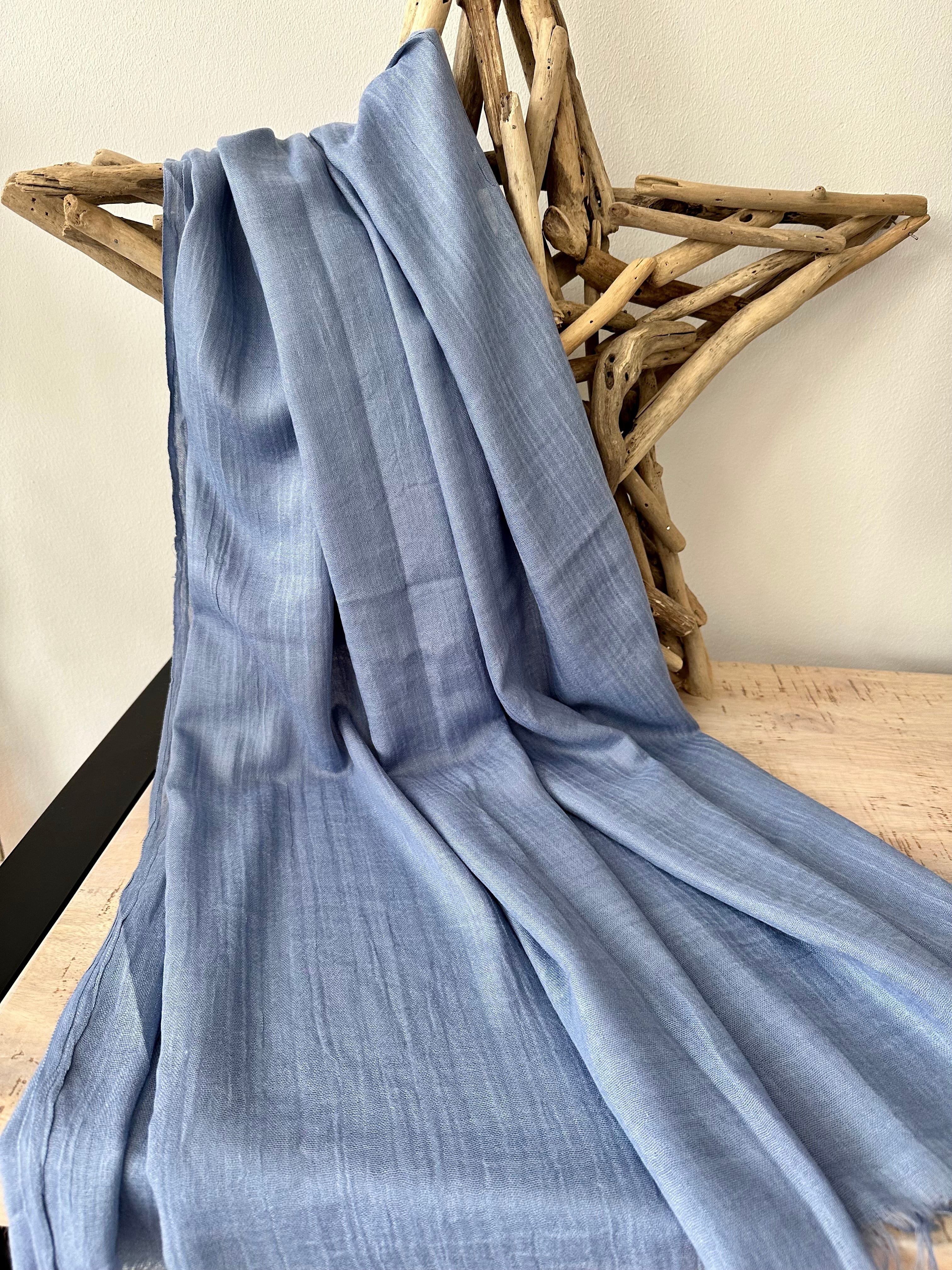 lusciousscarves Denim Blue Plain Light Weight Cotton Blend Summer Scarf , Wrap, Shawl 26 Colours Available
