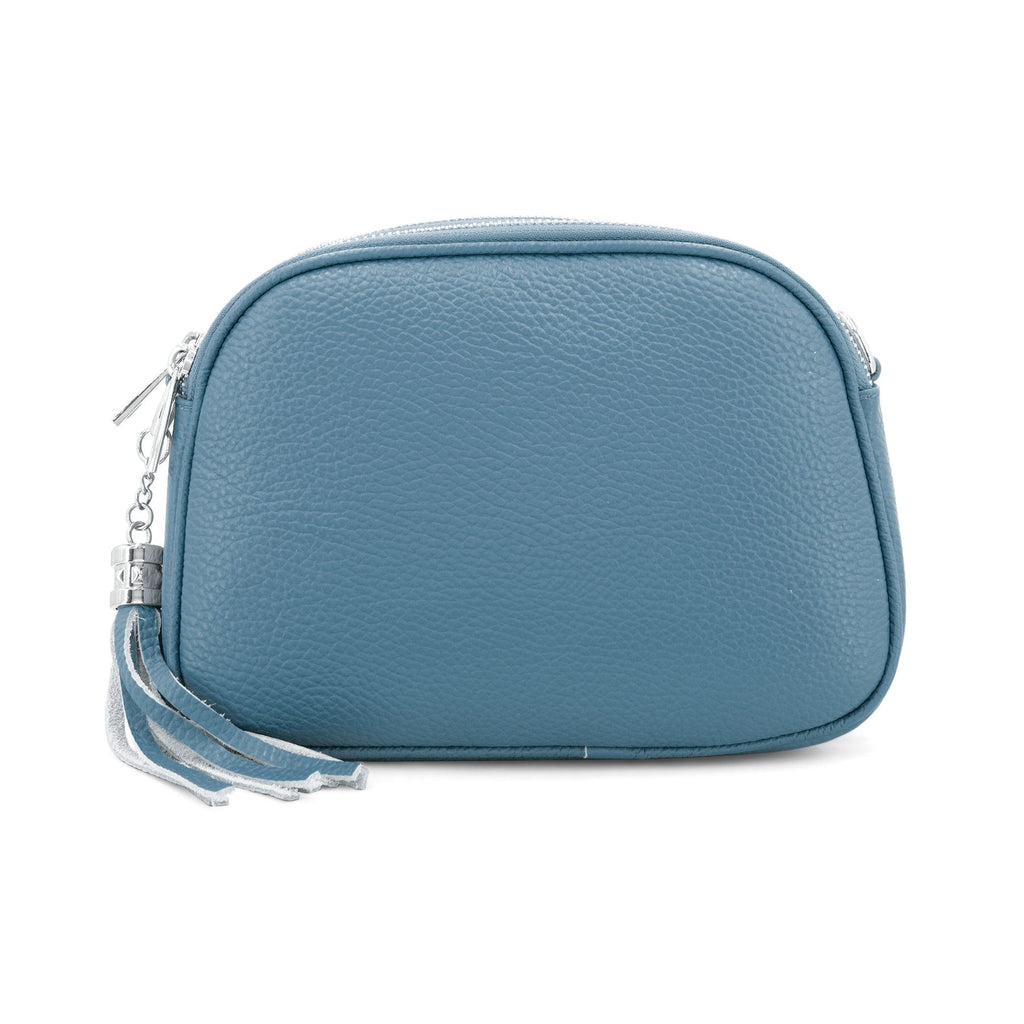 lusciousscarves Denim Blue Triple Zip Italian Leather Crossbody Camera Bag