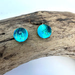 Load image into Gallery viewer, lusciousscarves Dichroic Glass Silver Stud Earrings Aqua Turquoise Cornwall Surf.
