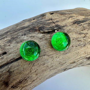 lusciousscarves Dichroic Glass Silver Stud Earrings Eden Project Green.