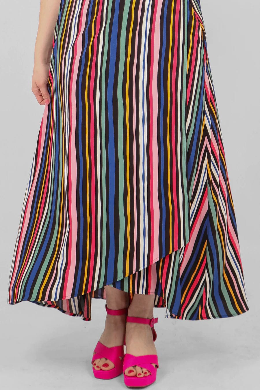 lusciousscarves Dresses Black Bayadere Multi Coloured Stripes Wrap Dress