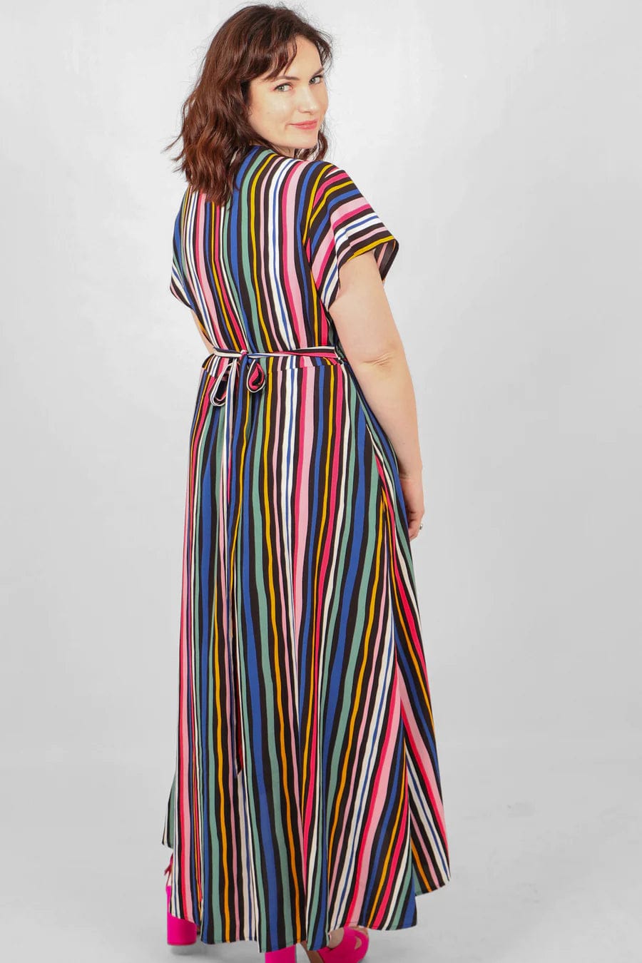 Plus size striped wrap dress clearance