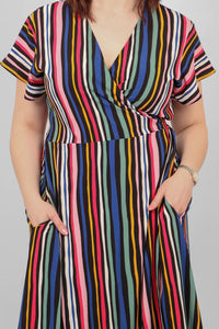 lusciousscarves Dresses Black Bayadere Multi Coloured Stripes Wrap Dress