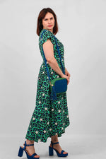 Load image into Gallery viewer, lusciousscarves Dresses Green, Black and White Leopard and Star Print Wrap Dress.
