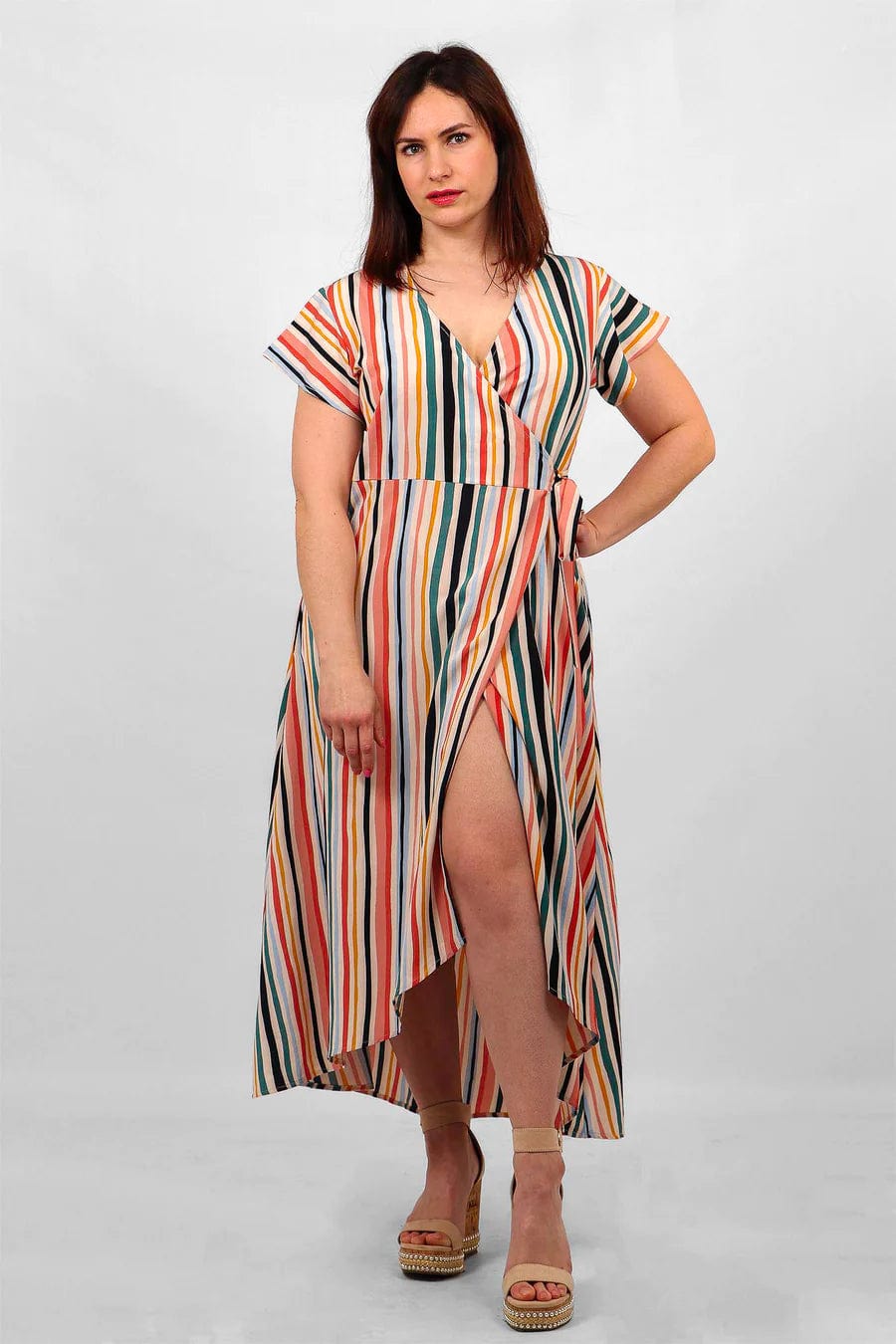 lusciousscarves Dresses Medium Bayadere Multi Candy Stripes Wrap Dress