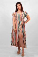 Load image into Gallery viewer, lusciousscarves Dresses Medium Bayadere Multi Candy Stripes Wrap Dress
