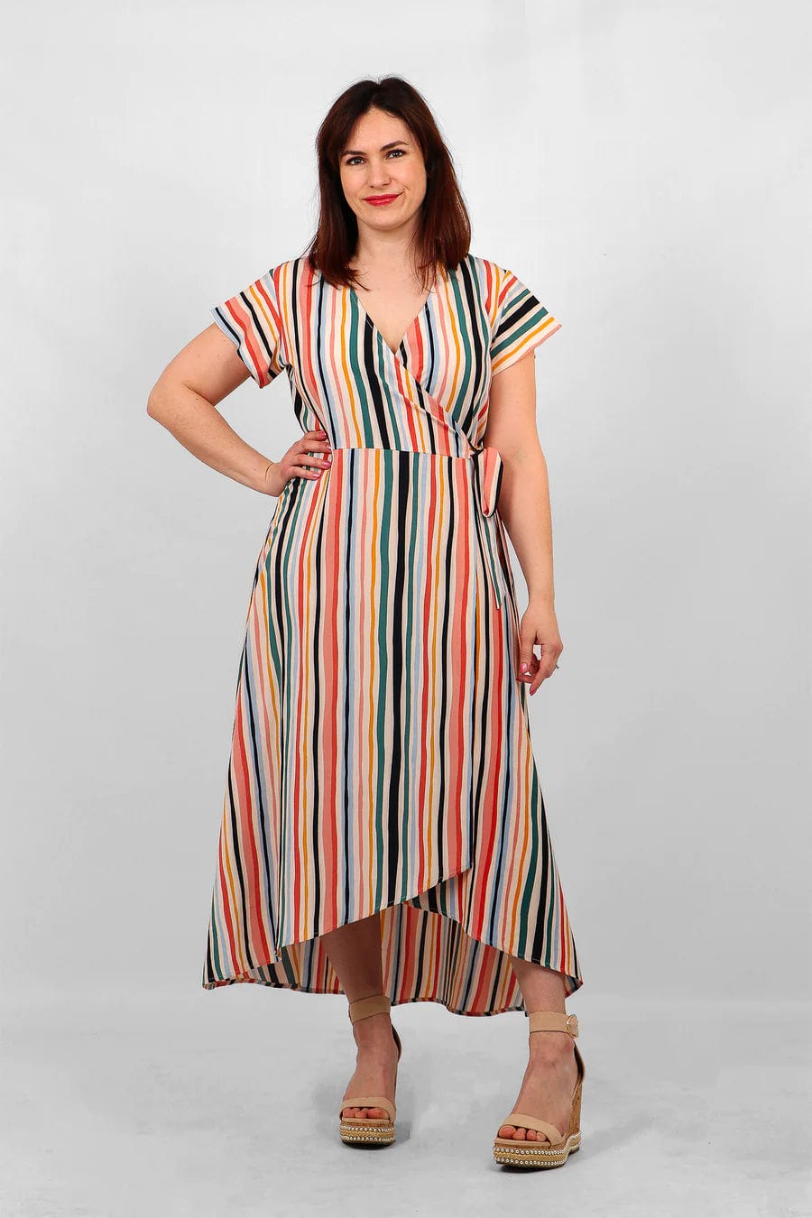 lusciousscarves Dresses Small Bayadere Multi Candy Stripes Wrap Dress