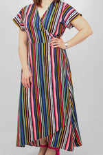Load image into Gallery viewer, lusciousscarves Dresses Small Black Bayadere Multi Coloured Stripes Wrap Dress
