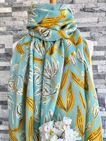 Load image into Gallery viewer, lusciousscarves Duck Egg Blue and Mustard Floral Scarf.
