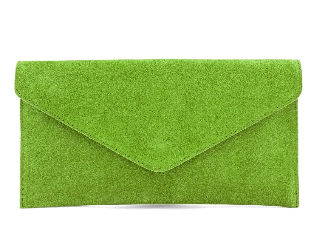 lusciousscarves Dusky Lime Green Genuine Suede Leather Envelope Clutch Bag , 10 Colours Available