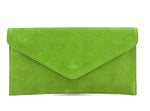 Load image into Gallery viewer, lusciousscarves Dusky Lime Green Genuine Suede Leather Envelope Clutch Bag , 10 Colours Available

