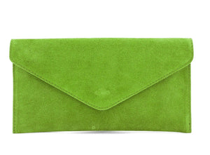 lusciousscarves Dusky Lime Green Genuine Suede Leather Envelope Clutch Bag , 10 Colours Available