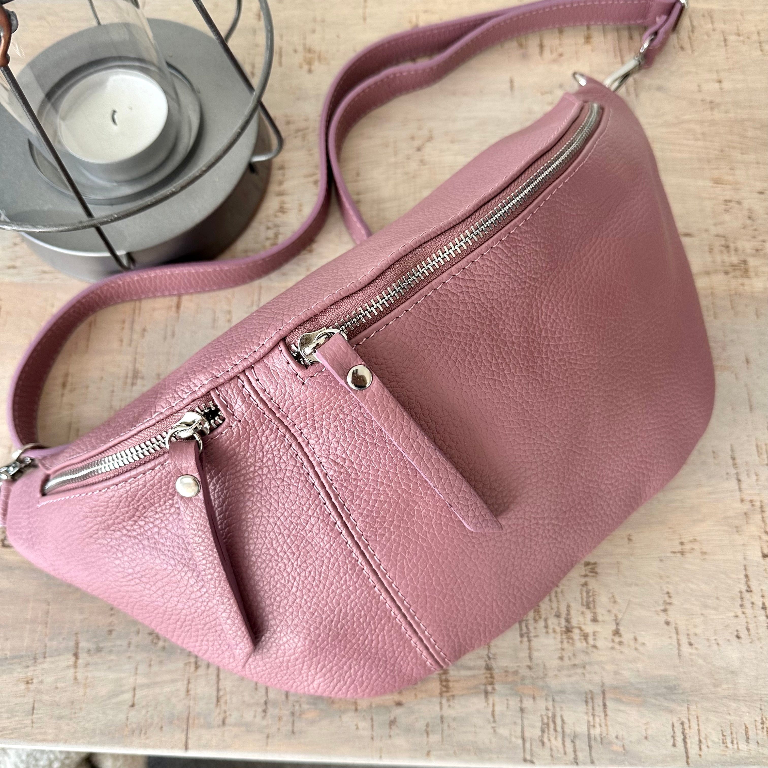 lusciousscarves Dusky Pink Italian Leather Sling Bag / Chest Bag