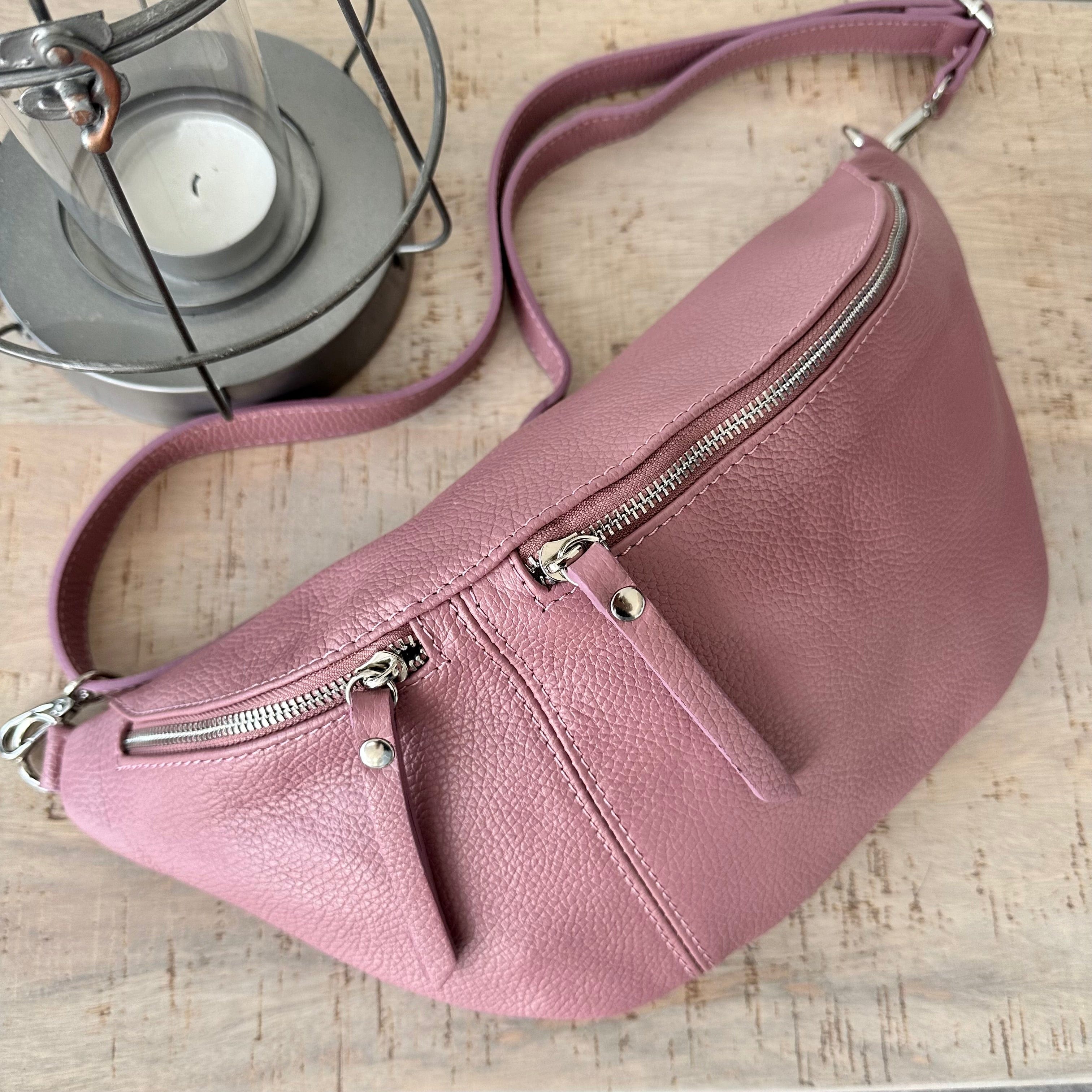 lusciousscarves Dusky Pink Italian Leather Sling Bag / Chest Bag