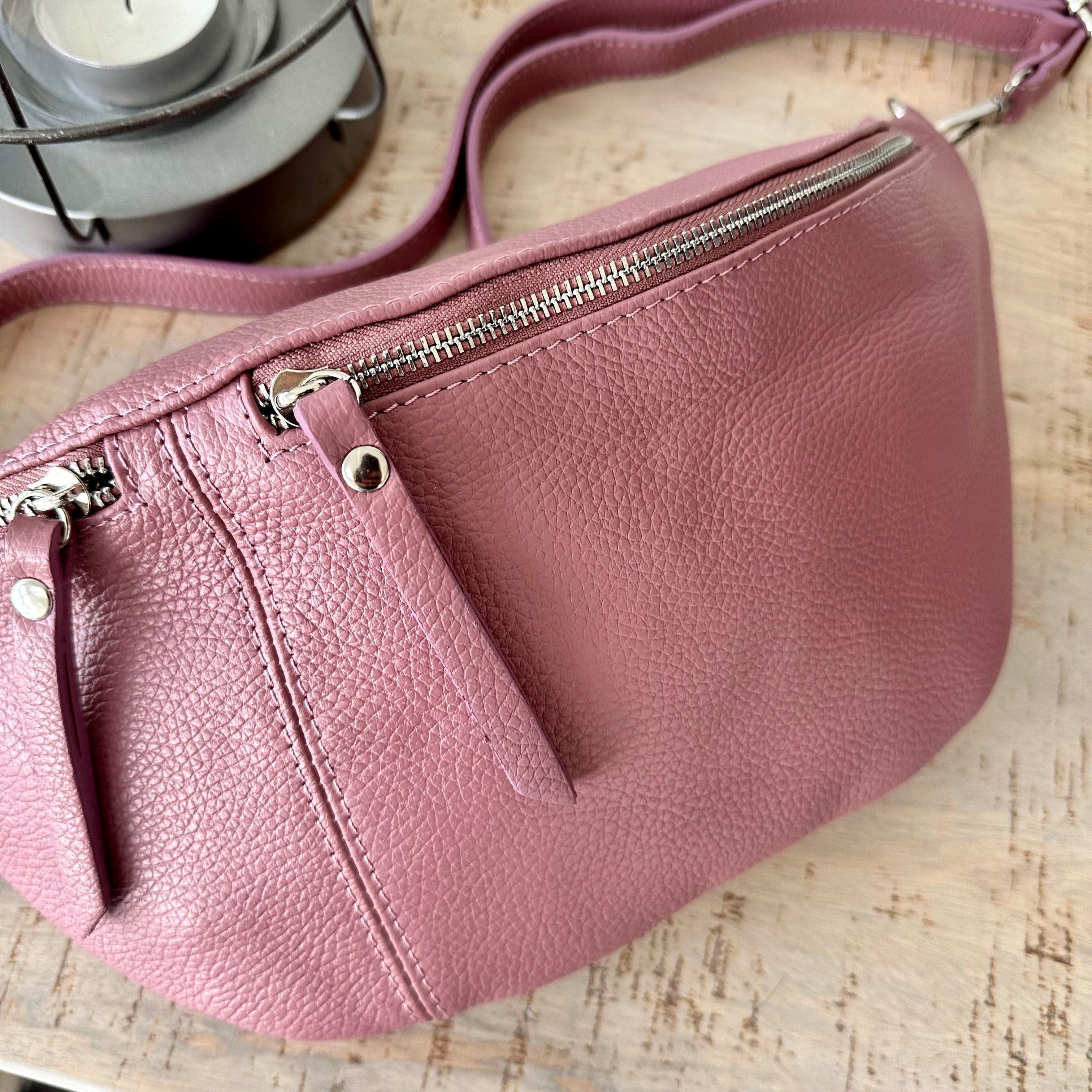 lusciousscarves Dusky Pink Italian Leather Sling Bag / Chest Bag