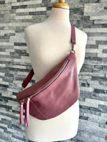 Load image into Gallery viewer, lusciousscarves Dusky Pink Italian Leather Sling Bag / Chest Bag
