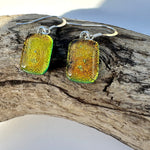 Load image into Gallery viewer, lusciousscarves Earrings Dichroic Glass Drop Earrings, Handmade Amber Morning
