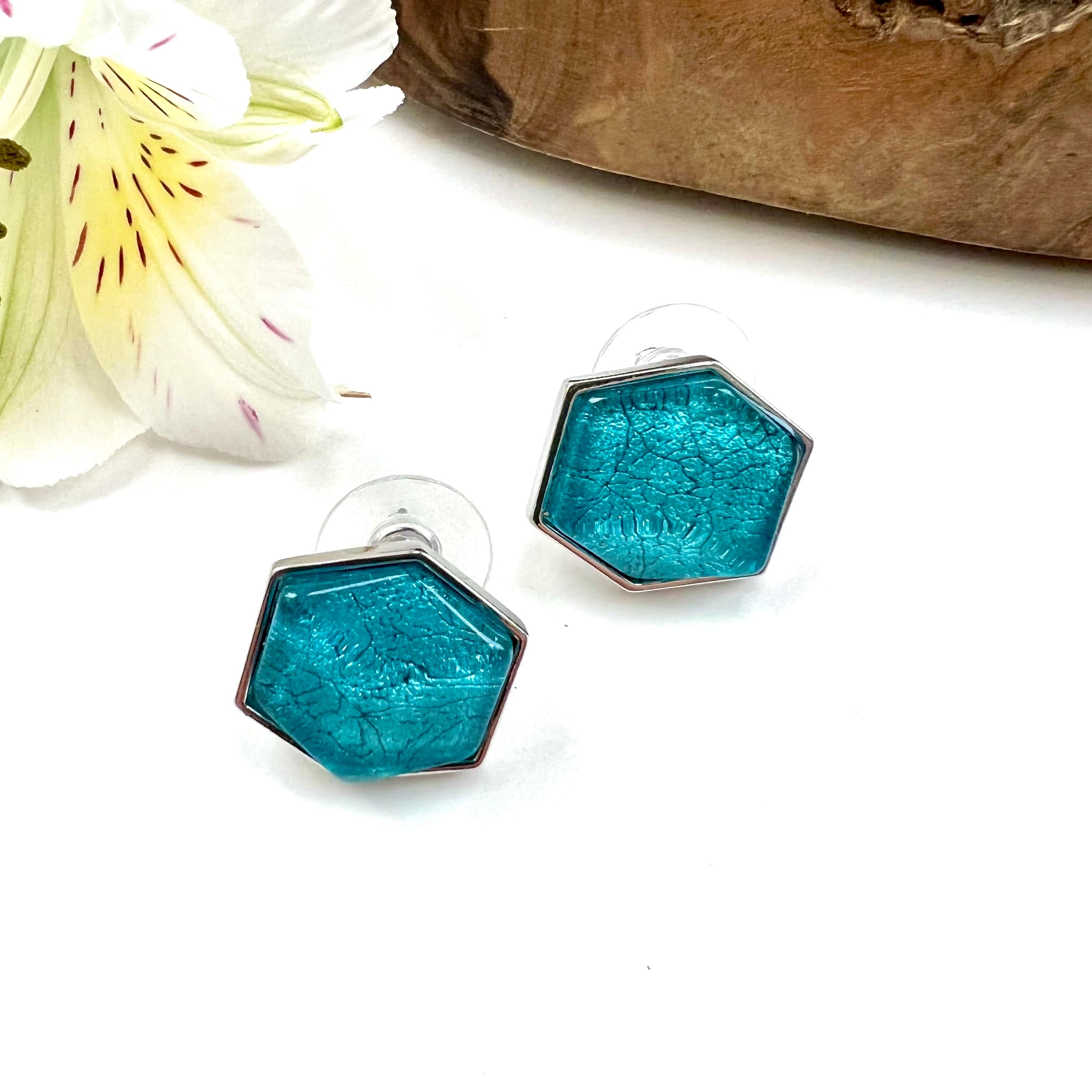 lusciousscarves Earrings Miss Milly Turquoise Hexagon Stud Earrings FE565