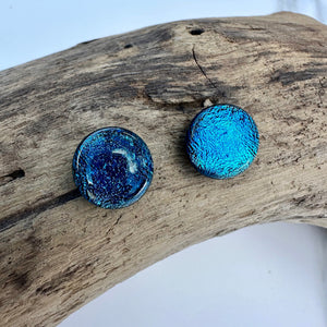 lusciousscarves Earrings Sterling Silver Dichroic Glass Studs Turquoise Waves
