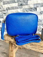 Load image into Gallery viewer, lusciousscarves Electric Cobalt  Blue Italian leather camera bag and strap combo
