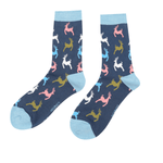 Load image into Gallery viewer, lusciousscarves Festive Leaping Deer Bamboo Socks Ladies Miss Sparrow Blue
