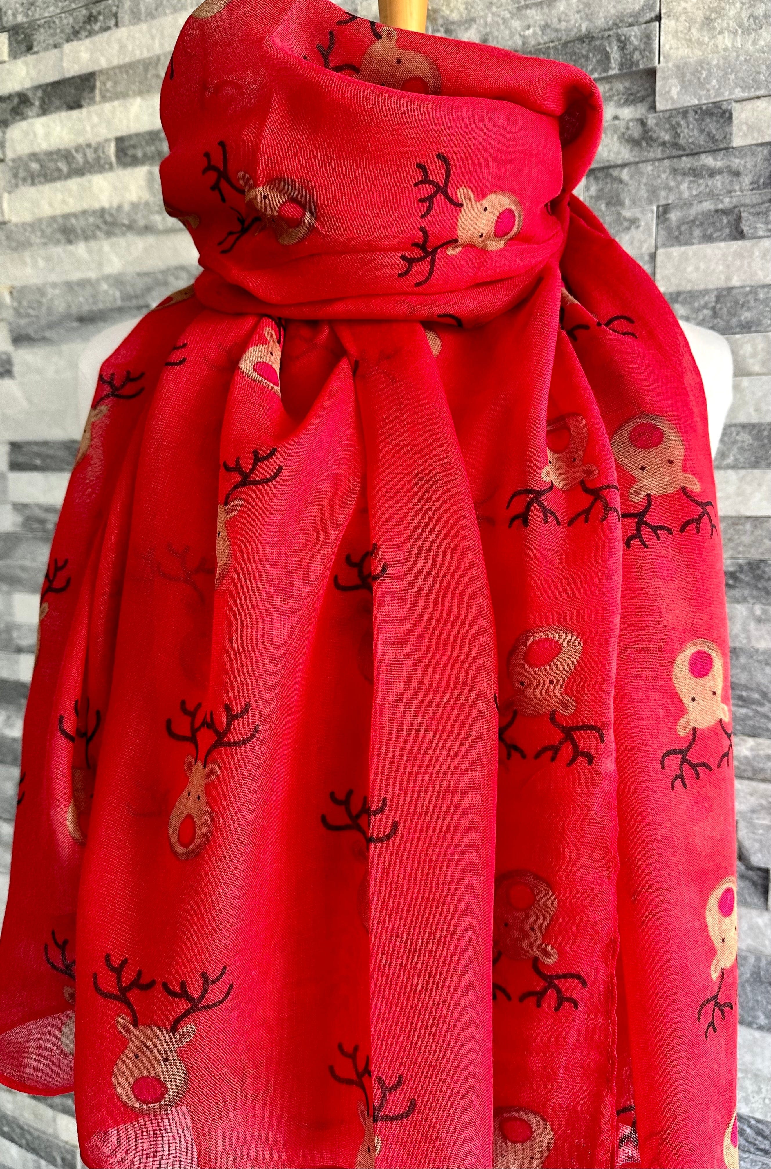 lusciousscarves Festive Red Nose Reindeer Scarf , Rudolph