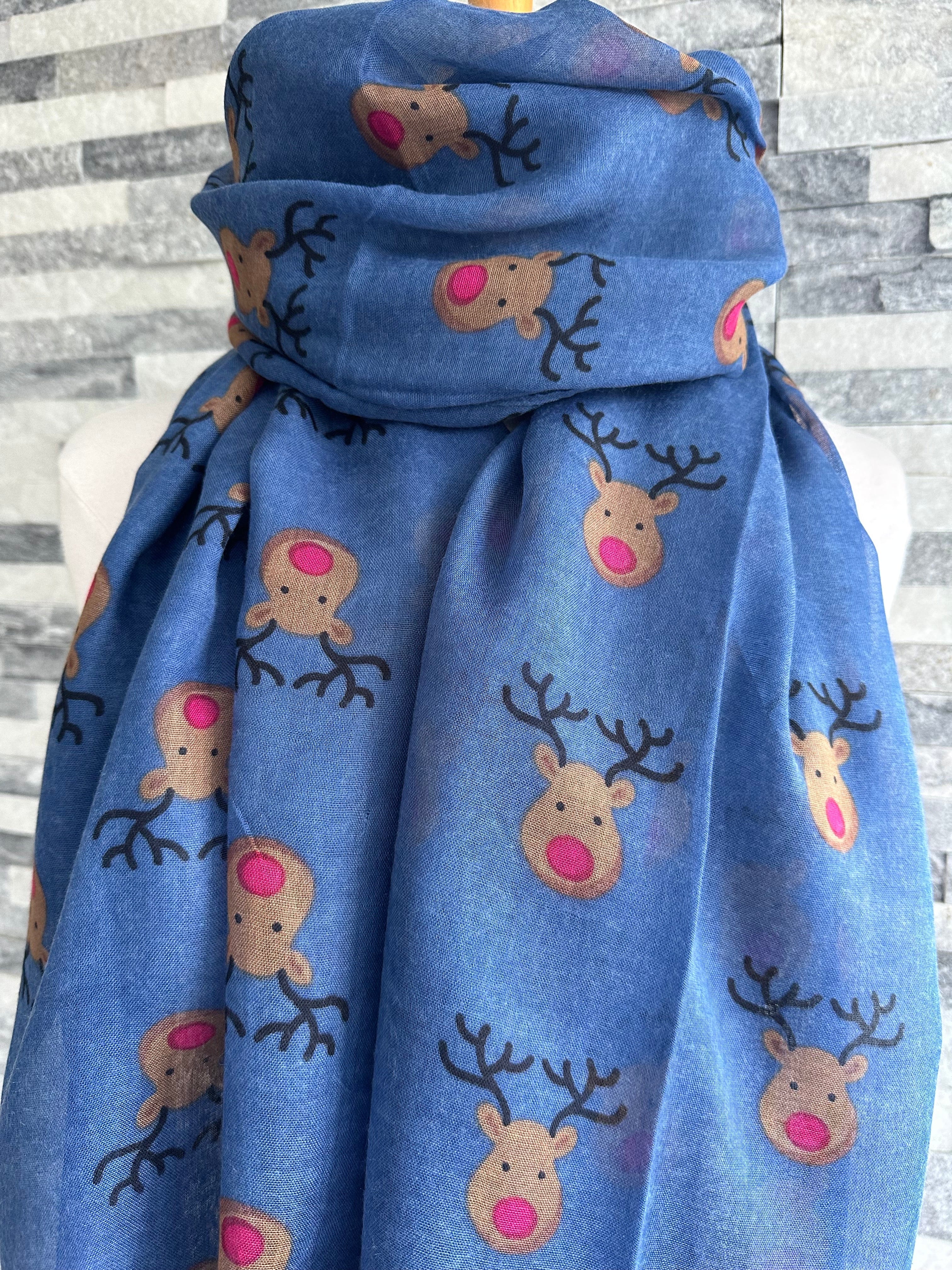 lusciousscarves Festive Rudolph Red Nose Reindeer Scarf , Blue