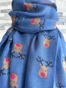 lusciousscarves Festive Rudolph Red Nose Reindeer Scarf , Blue
