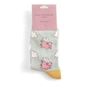 lusciousscarves Flying Pigs Design Bamboo Socks Ladies Miss Sparrow Duck Egg