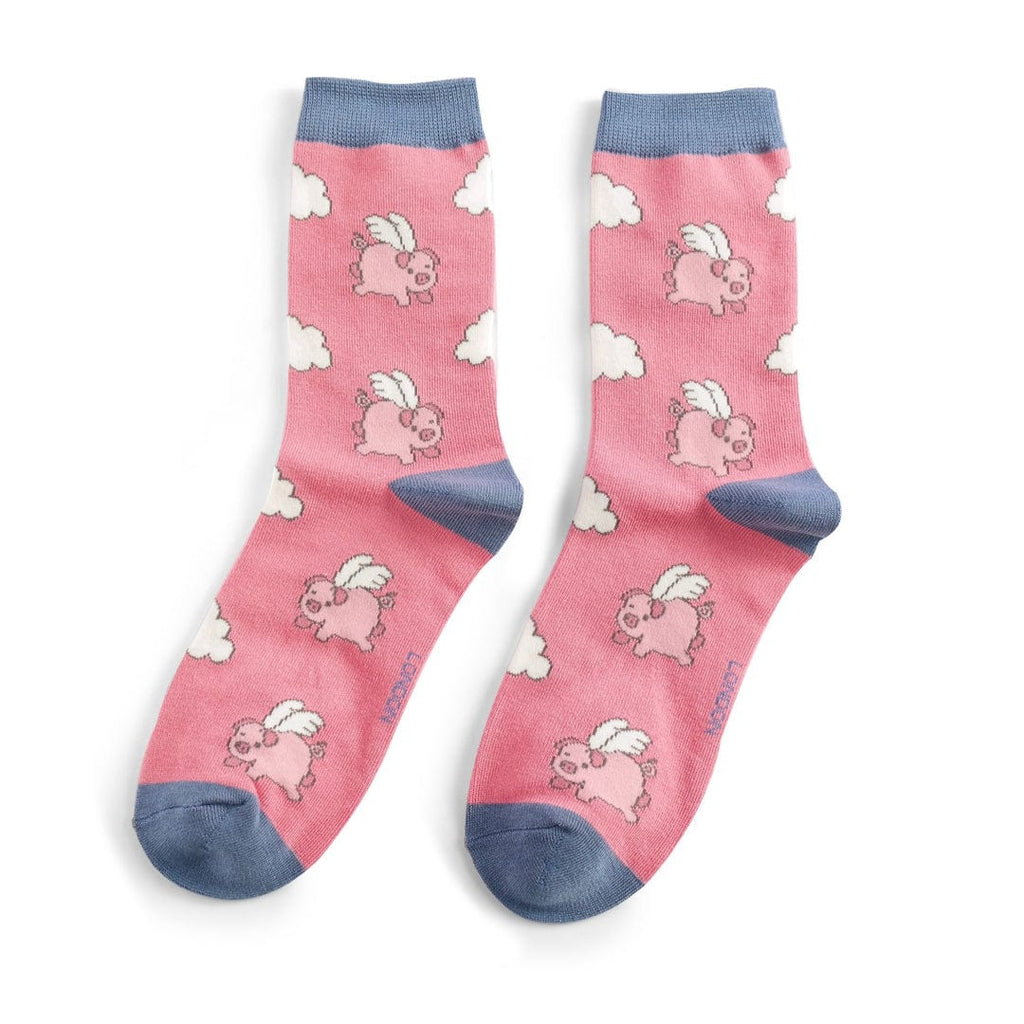 lusciousscarves Flying Pigs Design Bamboo Socks Ladies Miss Sparrow - Pink