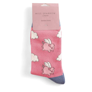 lusciousscarves Flying Pigs Design Bamboo Socks Ladies Miss Sparrow - Pink