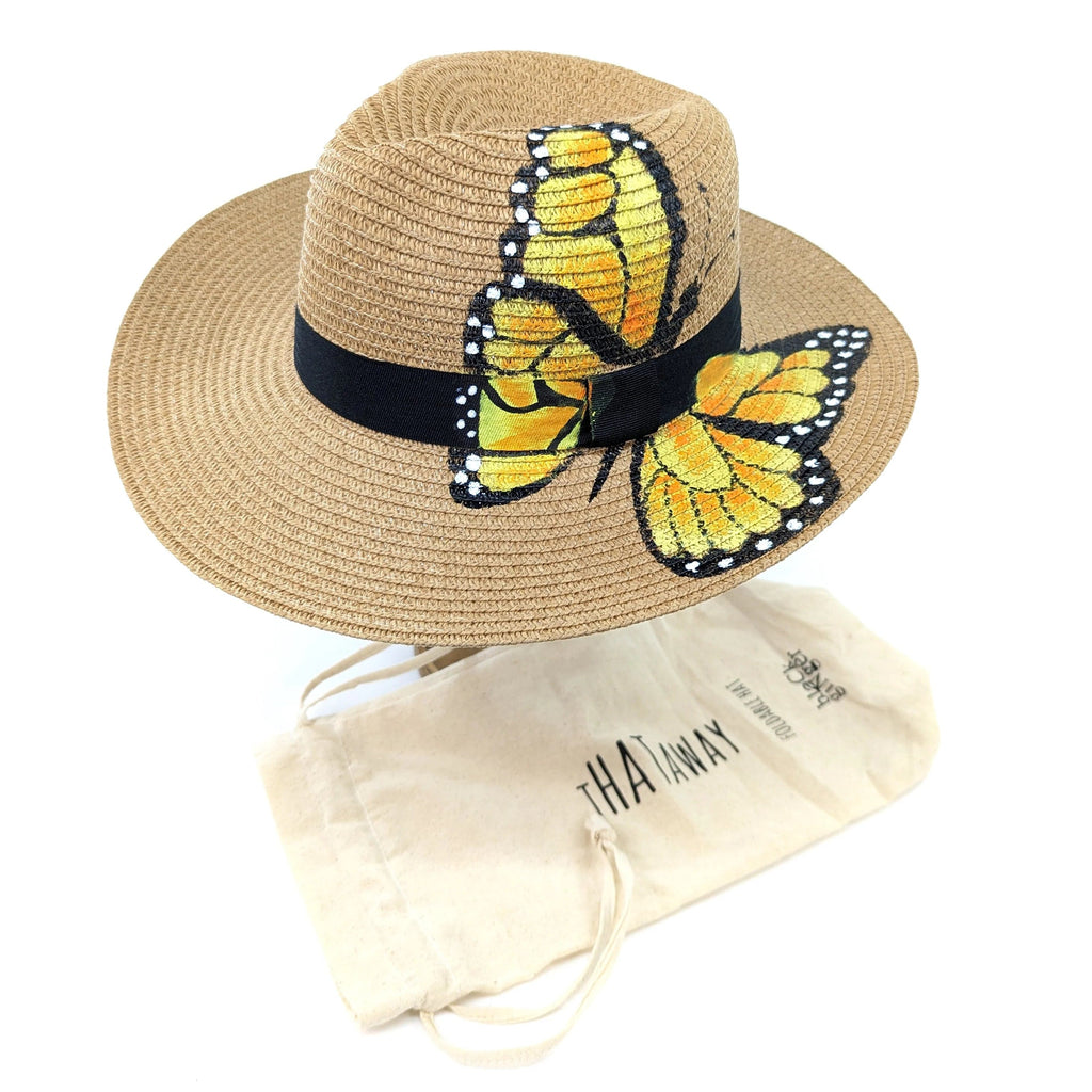lusciousscarves Foldable , Rollable Panama Style Sun Hat, Printed Butterfly Design.