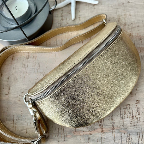 Gold Italian Leather Bum Bag Chest Bag Sling Bag. luscious scarves