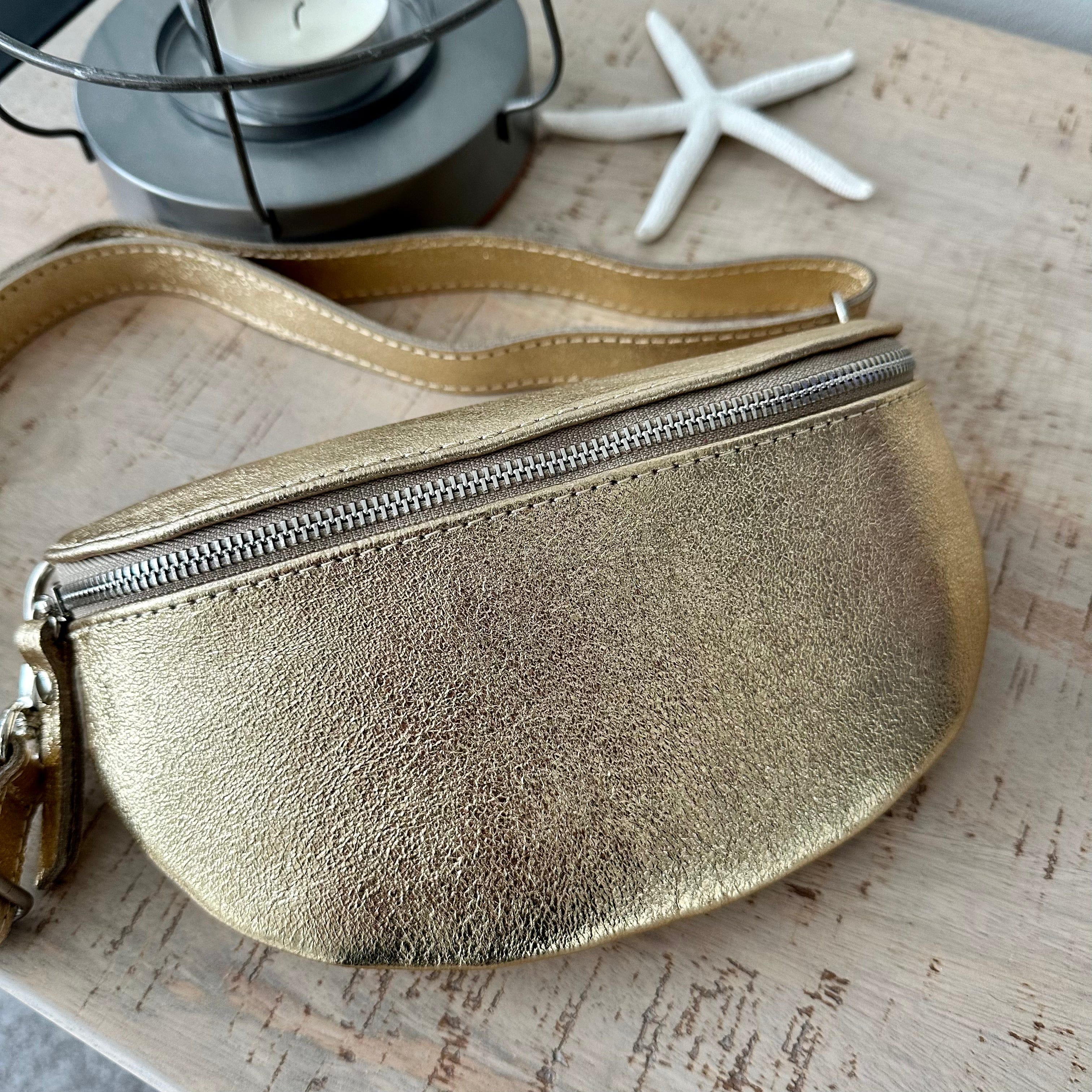 lusciousscarves Gold Italian Leather Bum Bag