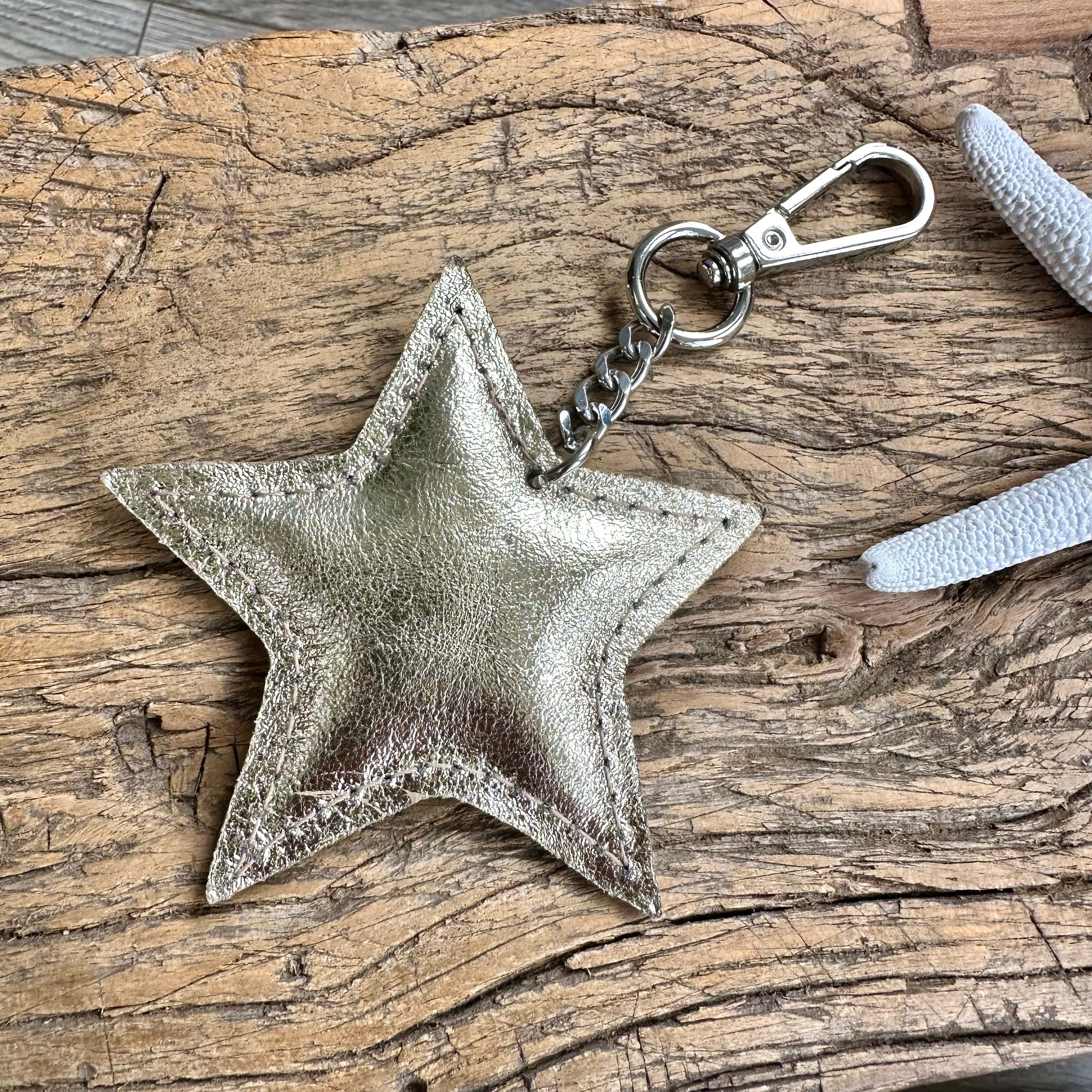 lusciousscarves Gold Italian Leather Star Padded Keyring.
