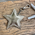 Load image into Gallery viewer, lusciousscarves Gold Italian Leather Star Padded Keyring.
