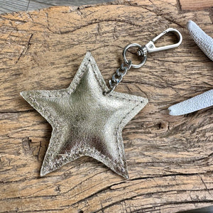 lusciousscarves Gold Italian Leather Star Padded Keyring.