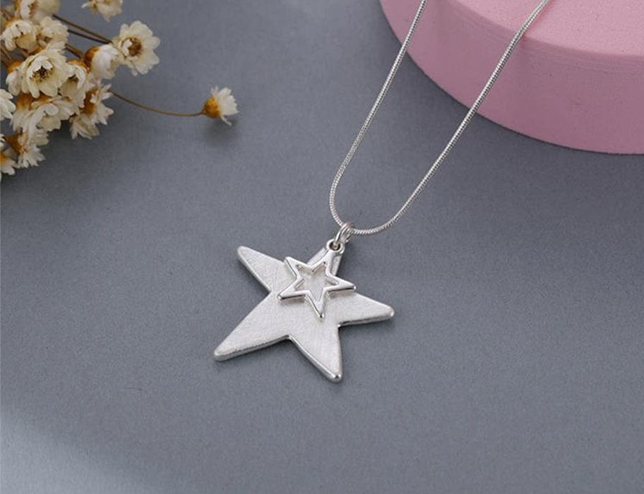 lusciousscarves Gracee Silver Double Star Short Necklace
