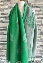 Load image into Gallery viewer, lusciousscarves Green and Grey Reversible Mulberry Tree Scarf / Wrap, Cashmere Blend
