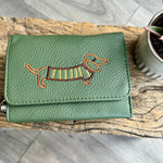 Load image into Gallery viewer, lusciousscarves Green Embroidered Sausage Dog , Dachshund Wallet Zip Purse
